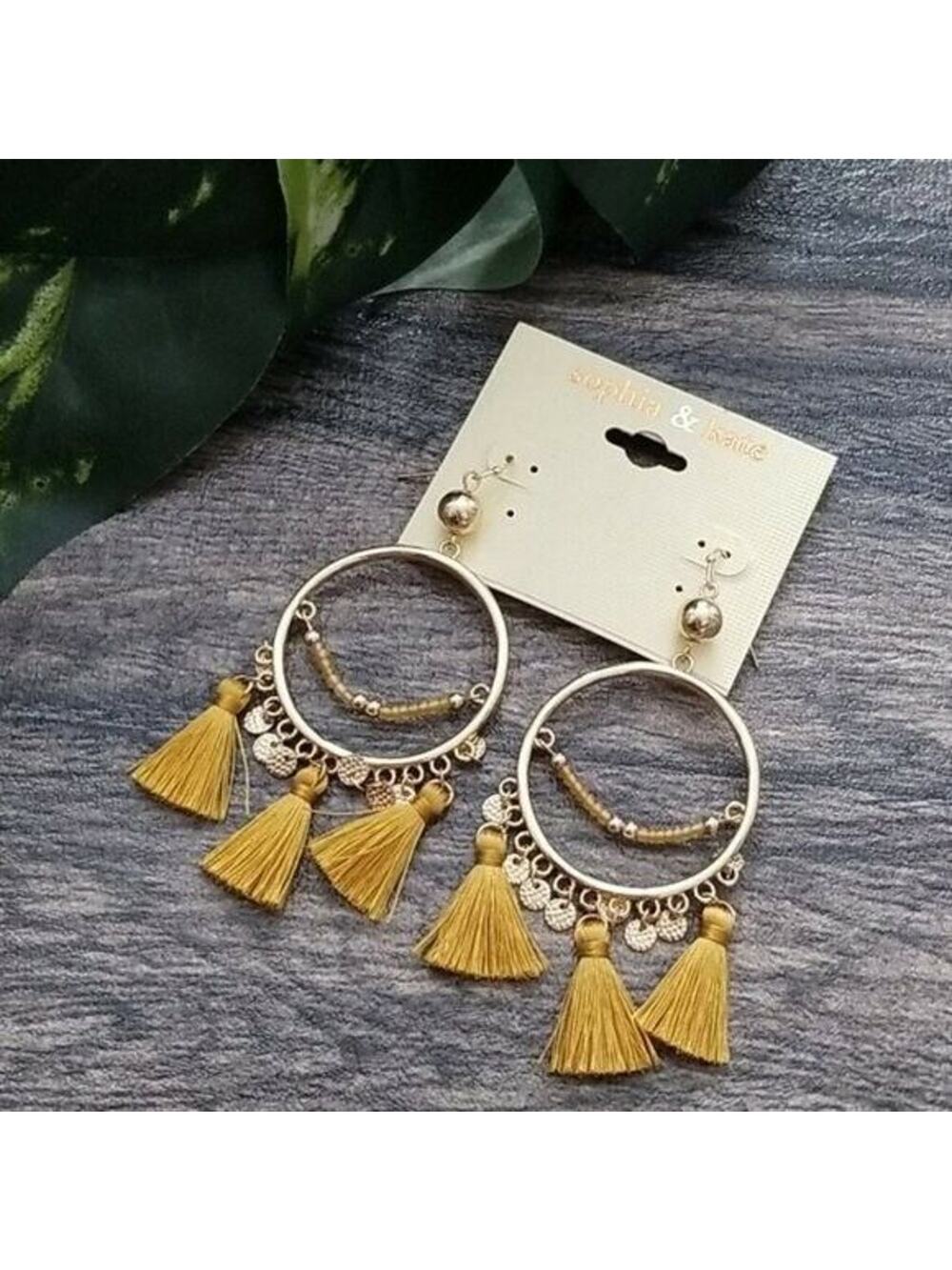 Sophia & Kate Gold Tone Beaded Tassel Dangle Post Earrings NEW